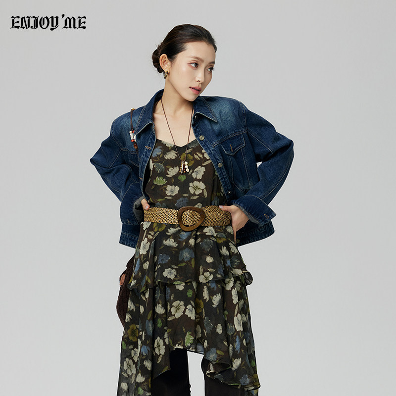 ENJOY法式碎花吊带连衣裙秋季