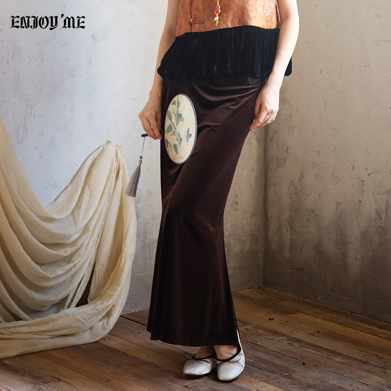 ENJOYME 商场同款新中式国风丝绒半身裙女2025年早秋新款鱼尾长裙,女装/女士精品,半身裙,淘宝优惠券,粉丝福利购,淘宝优惠卷