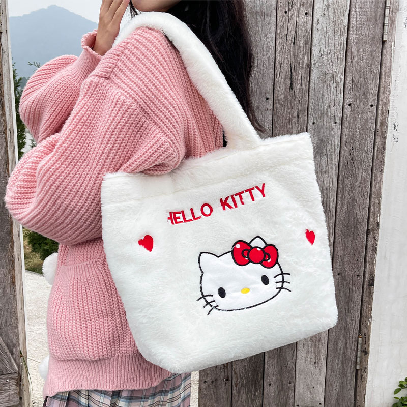 可爱KT猫猫毛绒手提包少女托特包