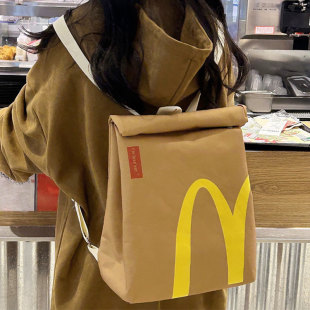 网红汉堡纸袋双肩包女2025新款大容量校园帆布背包大学生上课书包