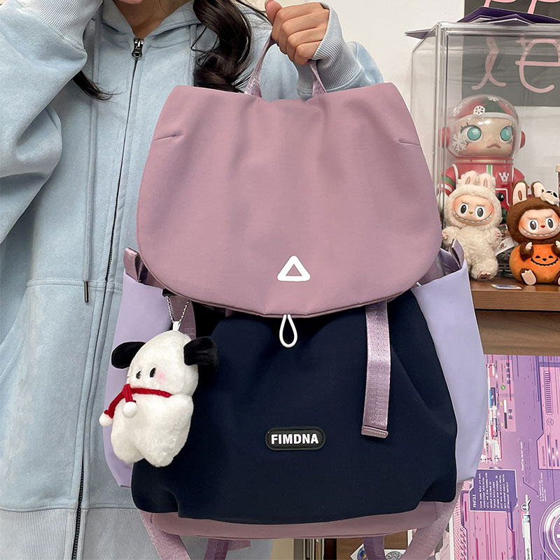 高颜值撞色双肩包女户外防水大容量旅行电脑背包轻便旅游登山书包