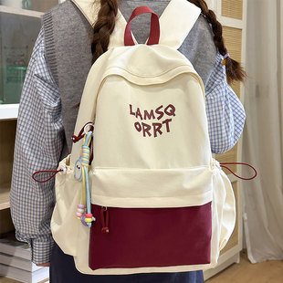 韩系ins简约撞色双肩包女初高中生高颜值字母书包大容量轻便背包