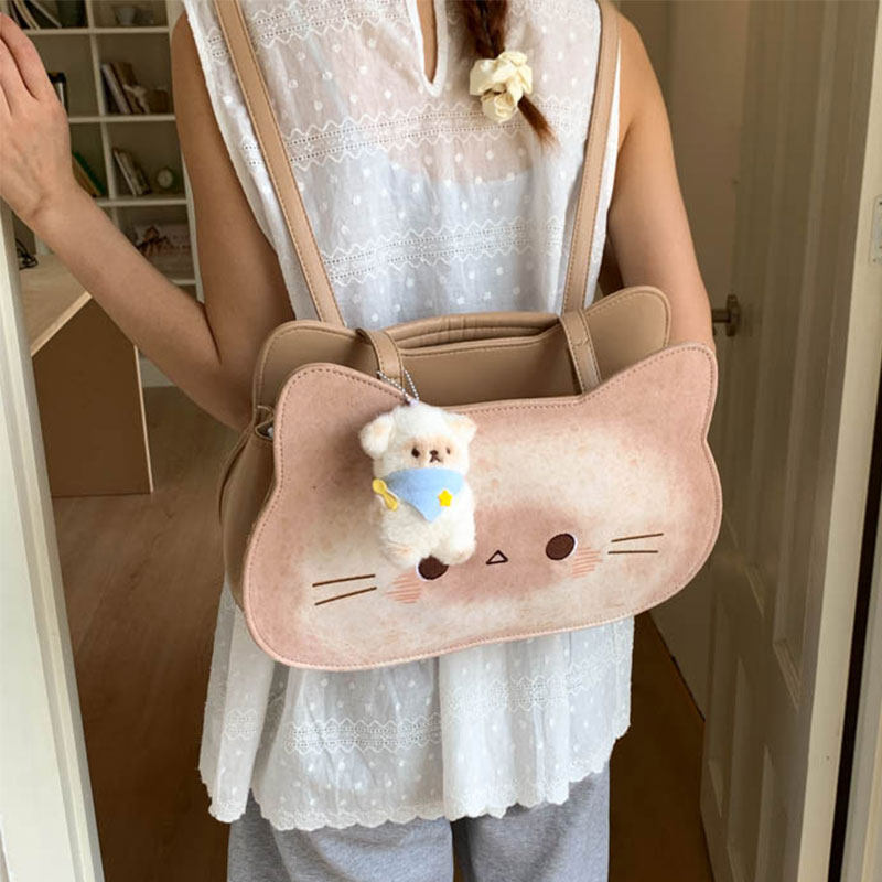可爱卡通吐司小猫双肩包女2025新款百搭单肩斜挎包趣味烤面包背包