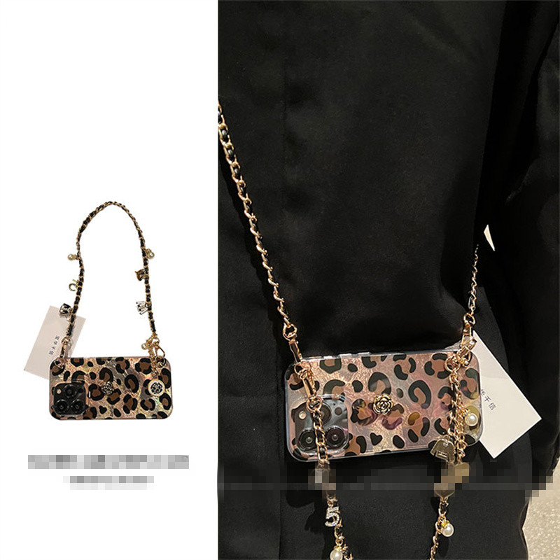 轻奢豹纹山茶花小香风皮短链斜挎