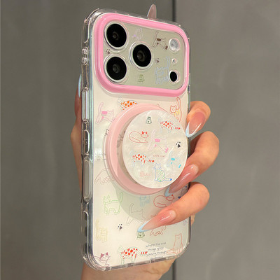 适用oppok13k12手机壳k11x线条猫k10活力版k9s贝壳纹磁吸支架k7k5k3k1网红超火pro卡通可爱高级plus新turbo女