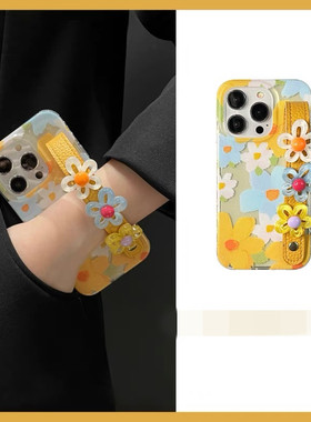 适用三星s25手机壳s24s23s22s21+立体花朵皮质手腕带s20fe小众note20ultra高级N10唯美气质s9s8plus清新U时尚