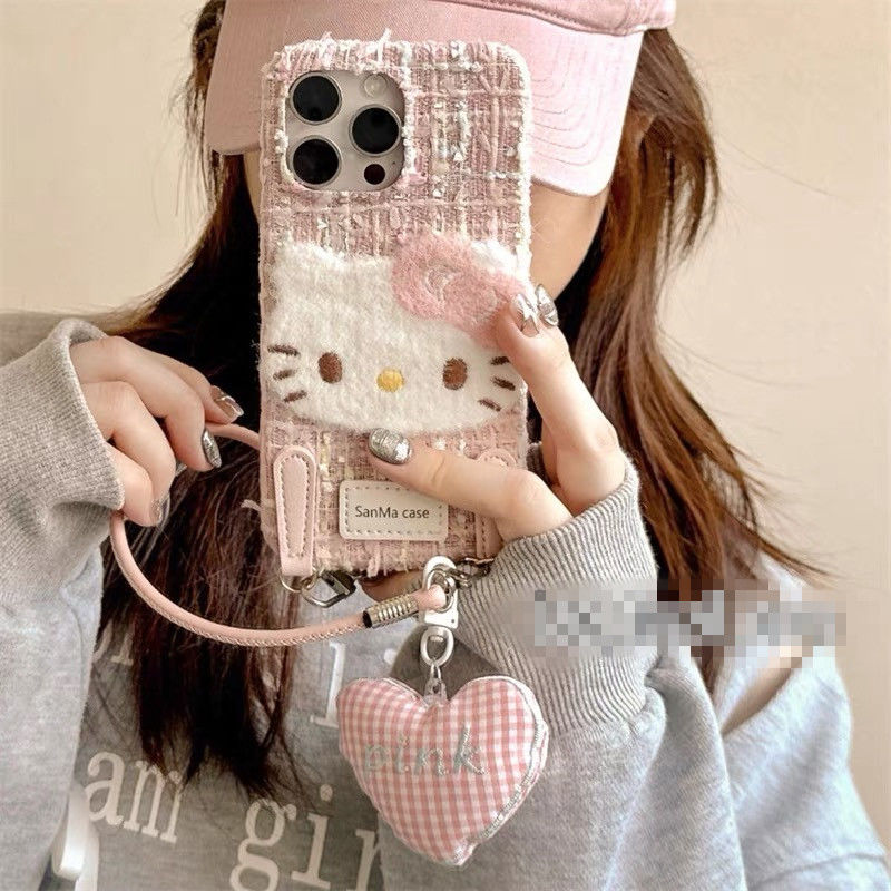 秋冬小香风绒布毛绒KT手提挂绳