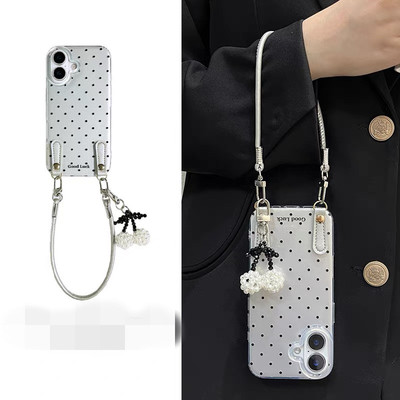 适用oppofindx8手机壳Findx7/6银底黑波点5/3pro樱桃挂件R17r15小众高级R11s可拎手绳r9t斜挎plus小众高级m新