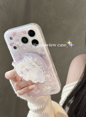 适用魅族21note手机壳20classic紫色摇尾巴猫咪meizu旋转磁吸支架18x网红超火17pro小众高级16th可爱甜美plus