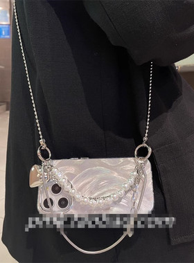 电镀羽纱适用红米turbo3手机壳civi4pro爱心珍珠腕带k70k60小众高级k50k40斜挎链note12气质10s小米11u轻奢9A