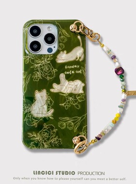 适用oppofindx8手机壳Findx7/6羽纱绿色花朵猫咪5/3pro水钻链条R17r15可拎R11s小众高级r9t奢华时尚plus新m女