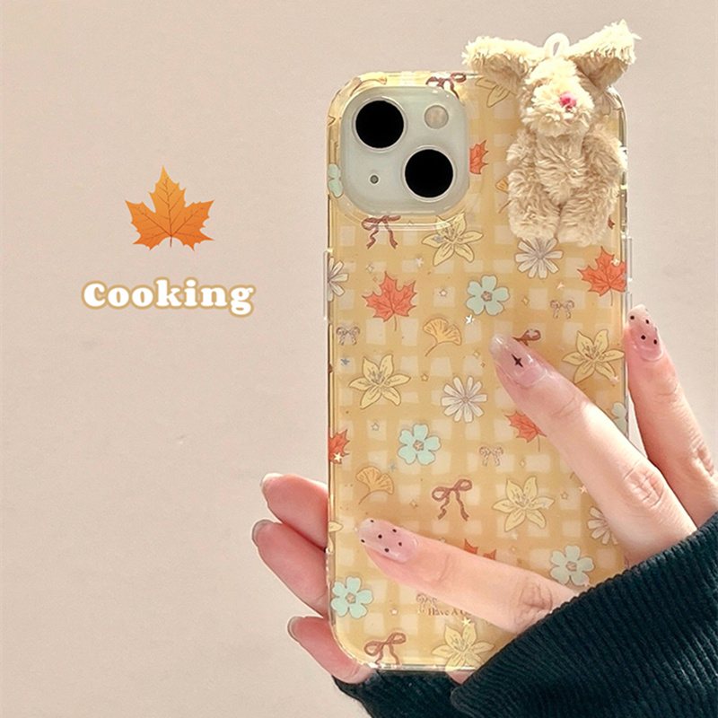 适用oppok12手机壳k11x格纹枫叶k10活力版k9s毛茸兔子k7k5秋冬毛绒新款k3k1网红超火pro卡通可爱少女心plus新