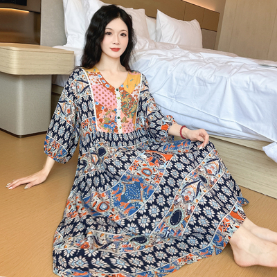 哲境绵绸大码睡裙夏季薄款外穿女