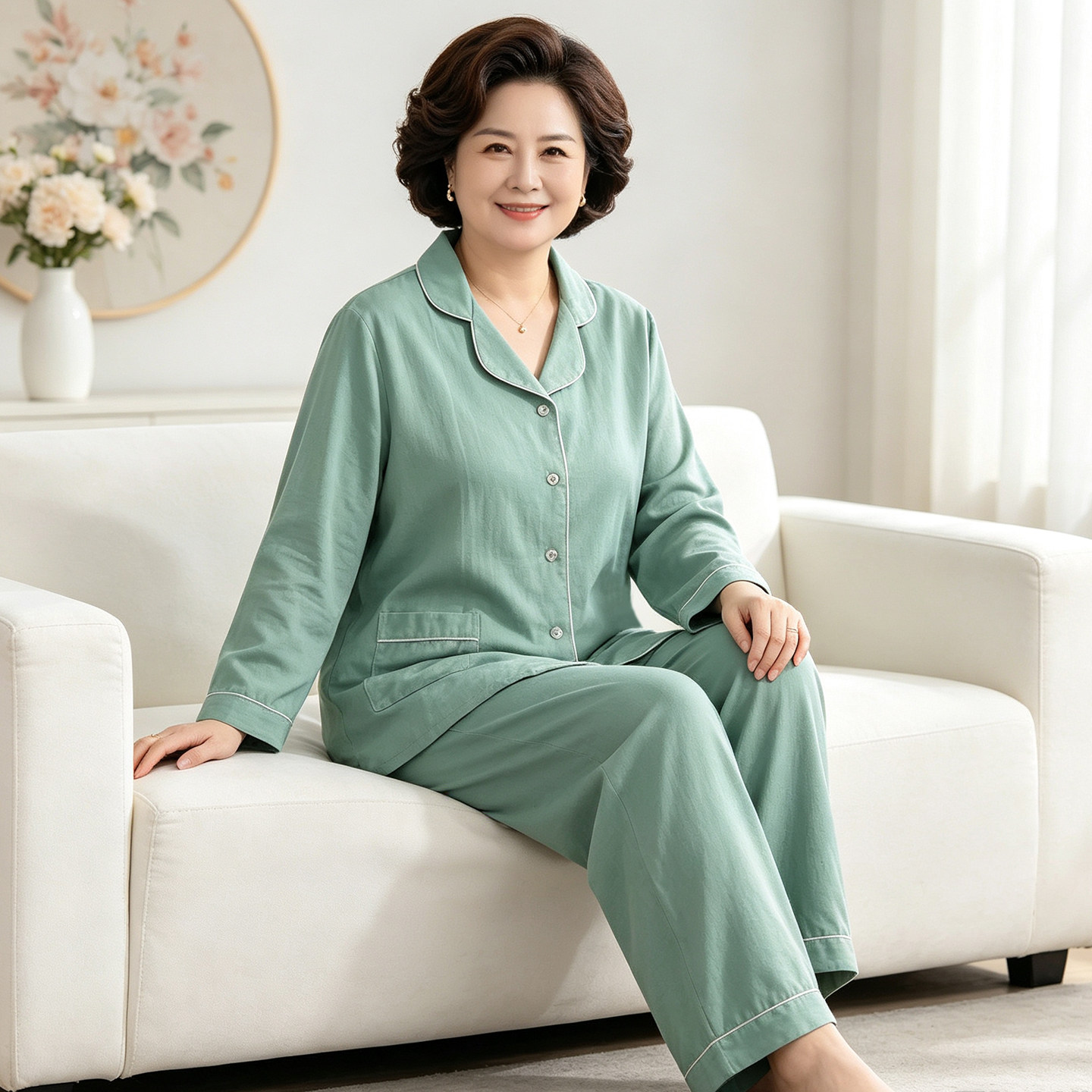 棉麻大码女装妈妈加肥加大睡衣200斤春秋长袖开衫家居服2026新款