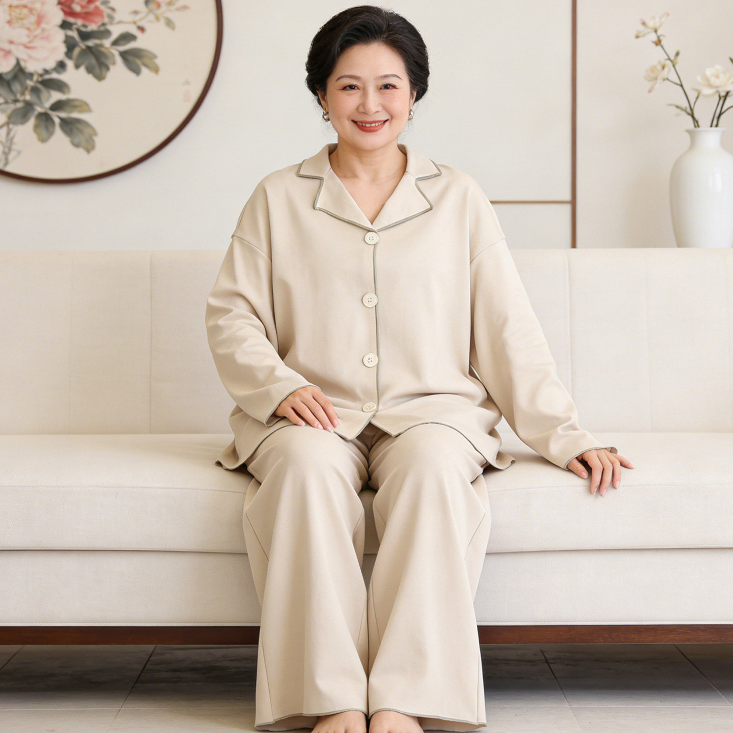 春秋大码女装睡衣加肥加大200斤纯色长袖家居服中老年妈妈可外穿