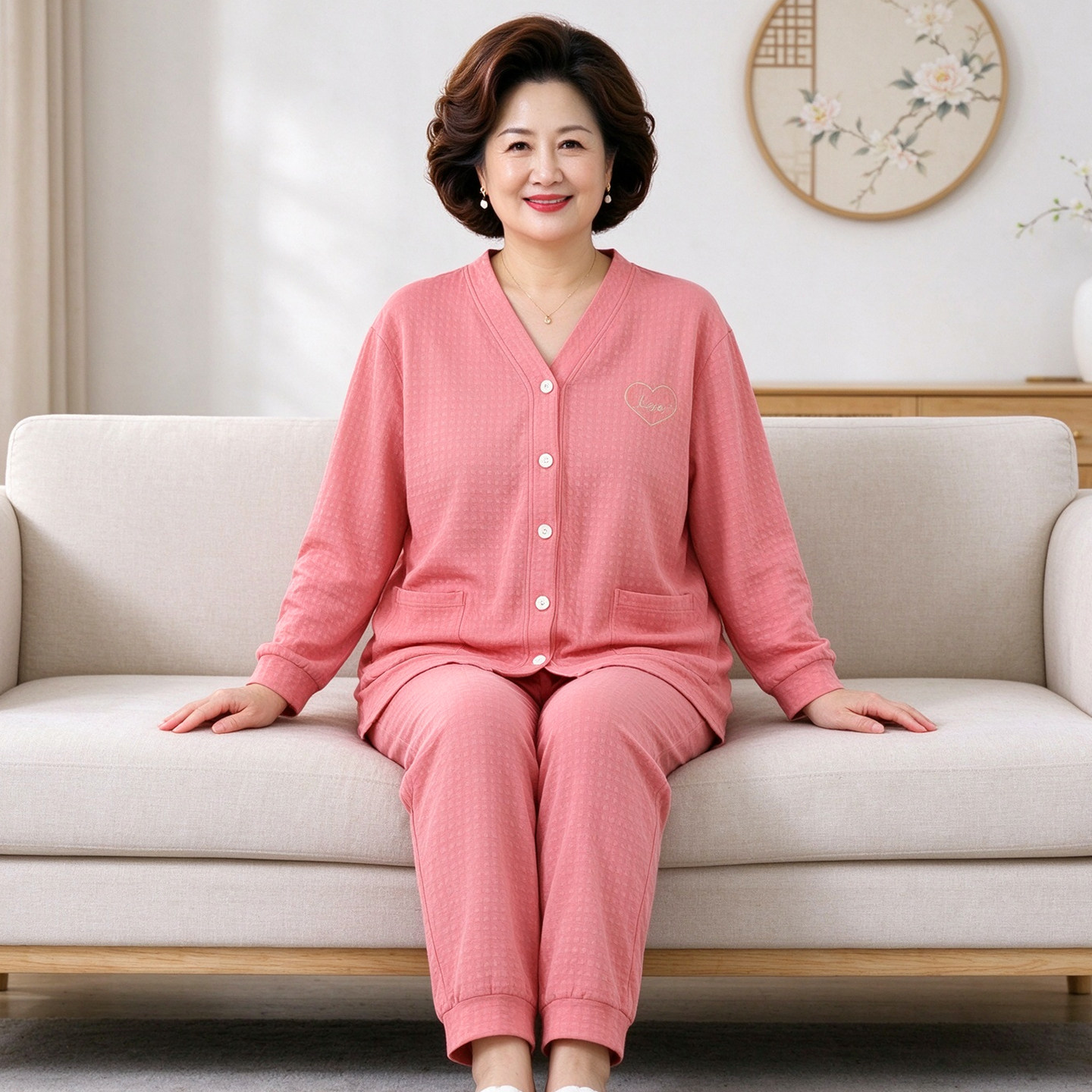 秋冬大码女装妈妈加肥加大睡衣纯棉中厚保暖V领家居服中老年200斤