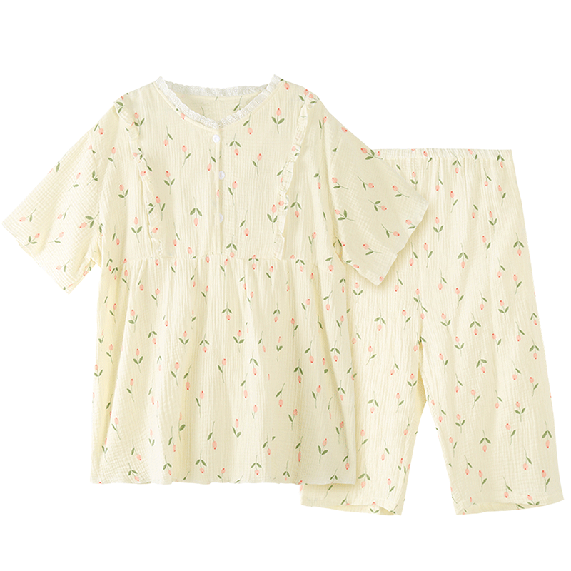 大碼孕婦哺乳睡衣短袖夏季紗布產(chǎn)后月子服棉紗薄款家居服女200斤