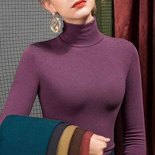 薄款德绒腈纶高领打底衫女秋冬新款修身黑色内搭德荣磨毛长袖T恤