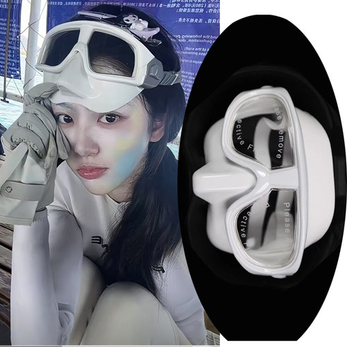 大神款专业自由潜水面镜极光透明面镜底容量防水防雾美人鱼游泳镜