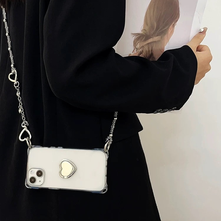 爱心支架四角挂绳透明oppo手机壳