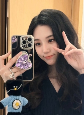 徐艺洋同款适用oppofindx8手机壳x7紫色闪钻爱心支架reno13镜面12小众11高级感7气质10链条8新款a3女a2/a5pro