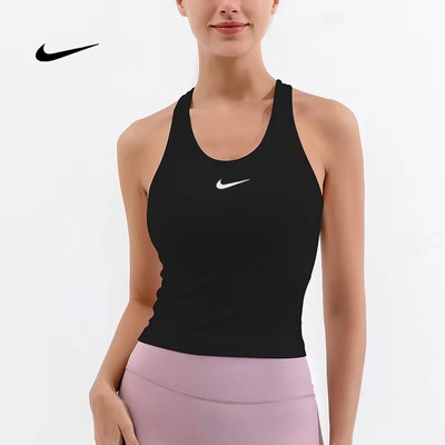 nike耐克短袖背心女含胸垫运动健身跑步瑜伽螺旋纹T恤工字上衣