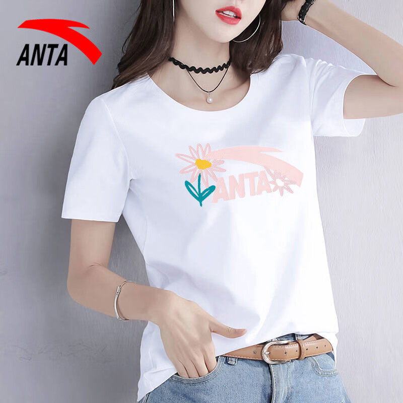 安踏短袖T恤女装春季轻薄透气速干半袖上衣圆领休闲夏装短T运动服