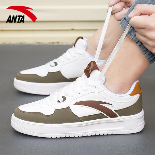 安踏男鞋皮面休闲鞋小白鞋