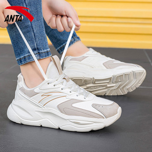 安踏不羁女鞋皮面运动鞋2026春季新款女士软底增高缓震回弹跑步鞋