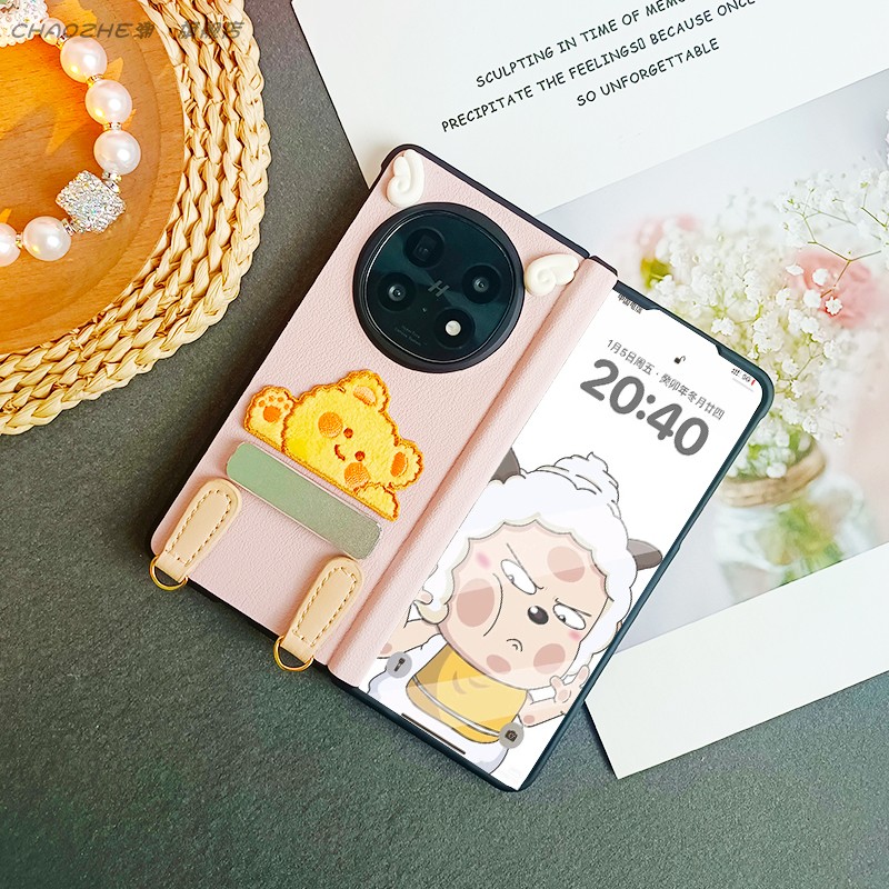 适用于oppofindn5手机壳新款华为matex5x6x3中轴磁吸防摔保护壳典藏版vivoxfold3vivoxfold3pro卡通创意支架