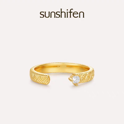 sunshifen Rainforest系列编织感锆石开口戒精致百搭送女友礼物
