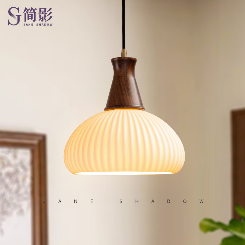 中古风餐厅吧台吊灯南洋复古小众木艺陶瓷民宿床头日式侘寂小吊灯