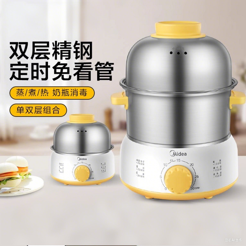美的煮蛋器神器自动断电家用迷你蒸蛋器1人小型多功能早餐鸡蛋羹