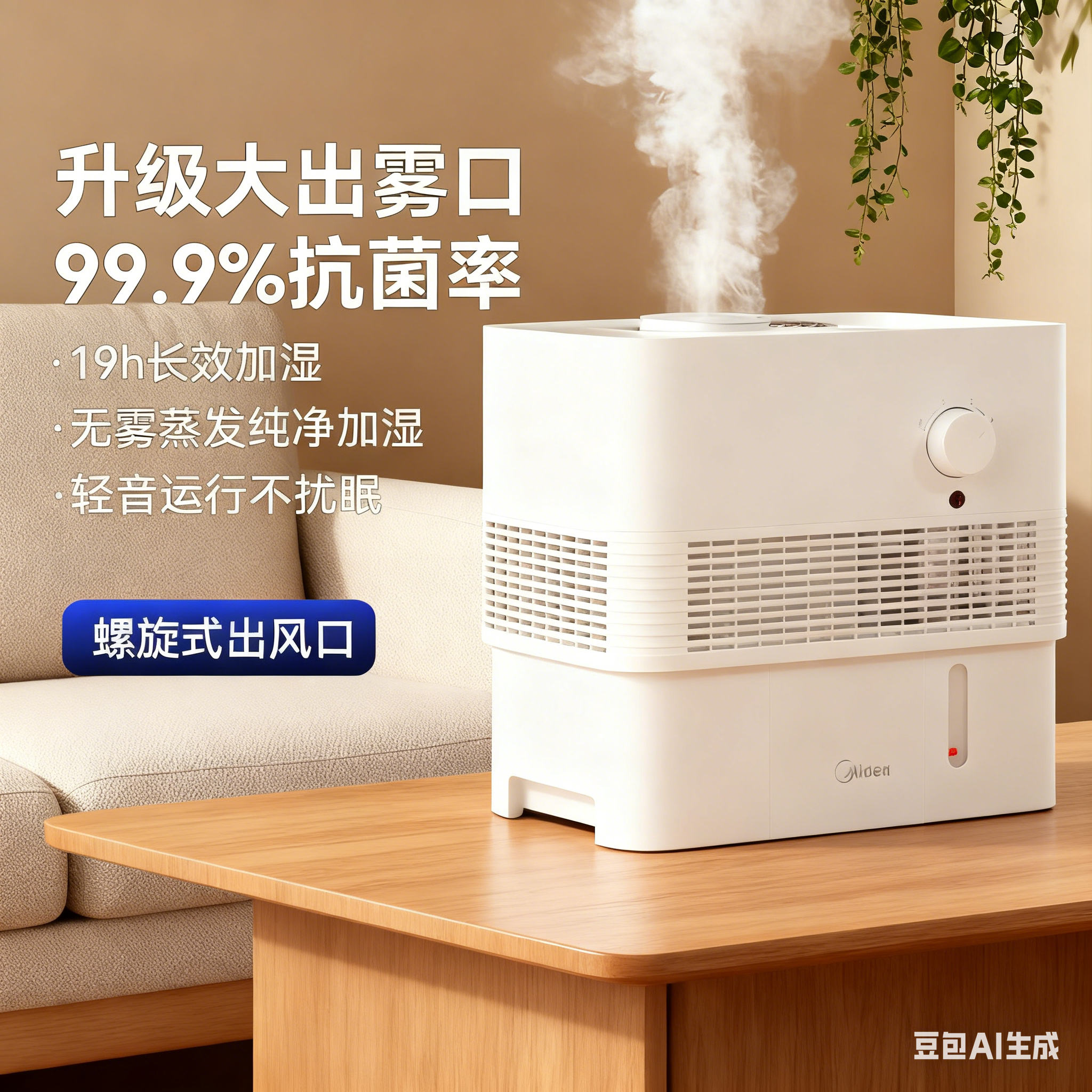 美的无雾加湿器3ESL家用卧室纯净式大容量大雾量轻音除菌加湿器