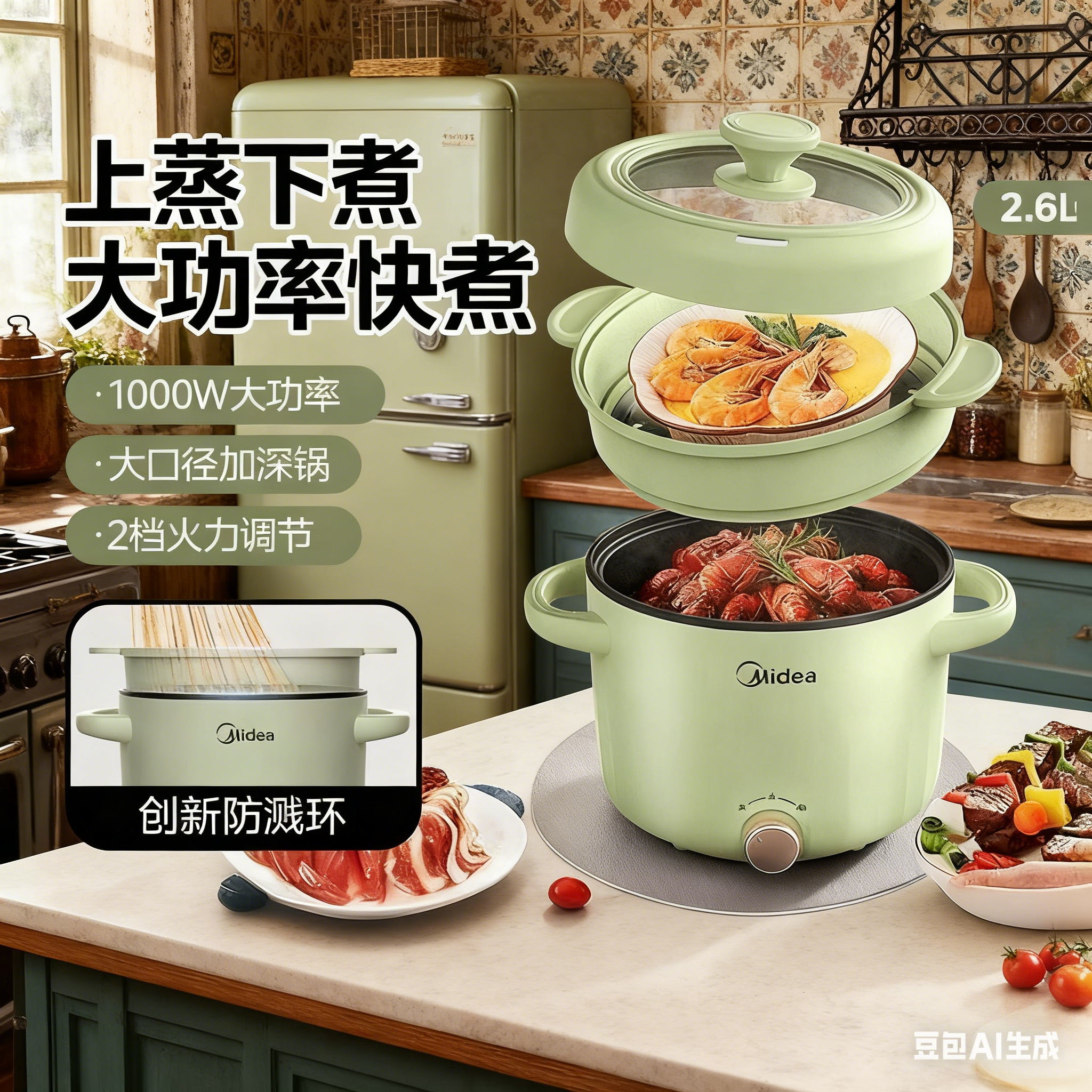 美的电煮锅多功能学生锅宿舍家用电热火锅小型迷你泡面锅小电锅,厨房电器,电煮锅,淘宝优惠券,粉丝福利购,淘宝优惠卷