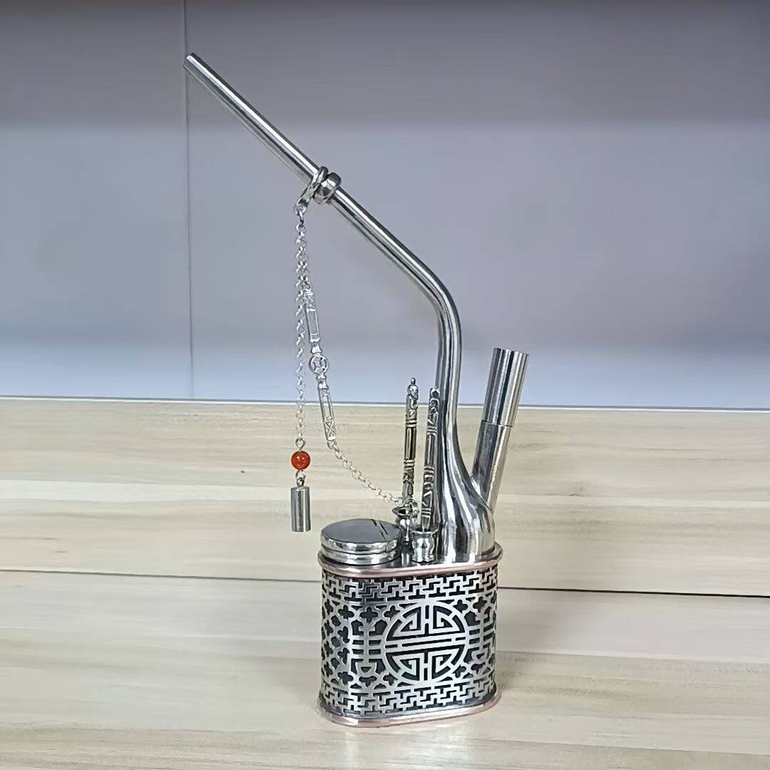 高档镂空纯白铜一口香水过滤烟壶水烟袋锅水烟瓶烟枪水烟嘴送老人