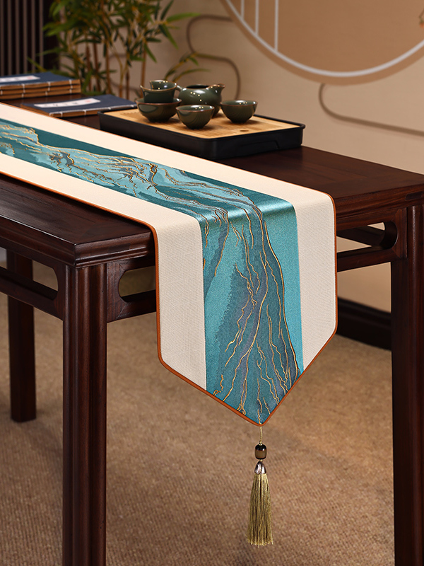新中式禅意桌旗桌布餐桌电视柜茶台茶几茶席轻奢茶旗茶桌长条垫布
