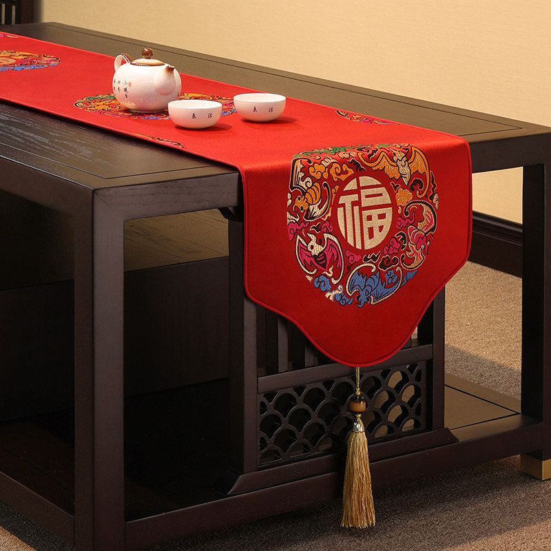 新中式桌旗中国风茶席茶台布艺长条茶几桌布茶桌垫布红色床旗,居家布艺,桌旗,淘宝优惠券,粉丝福利购,淘宝优惠卷