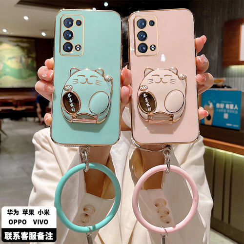 opporeno6手机壳reno6pro保护reon6por十硅胶套PEQM00全包5G防摔PEQM00软壳opporeon男女潮PENM00招财猫支架