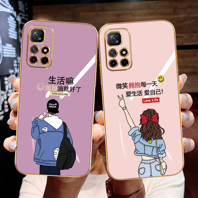 适用红米Note11手机壳nt11pr0超薄redminote11pro防摔note11全包边情侣电镀保护套硅胶软潮时尚男女微笑女孩