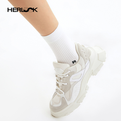 HERLOOK海盐拼接休闲鞋女复古百搭厚底增高防滑透气老爹鞋小白鞋