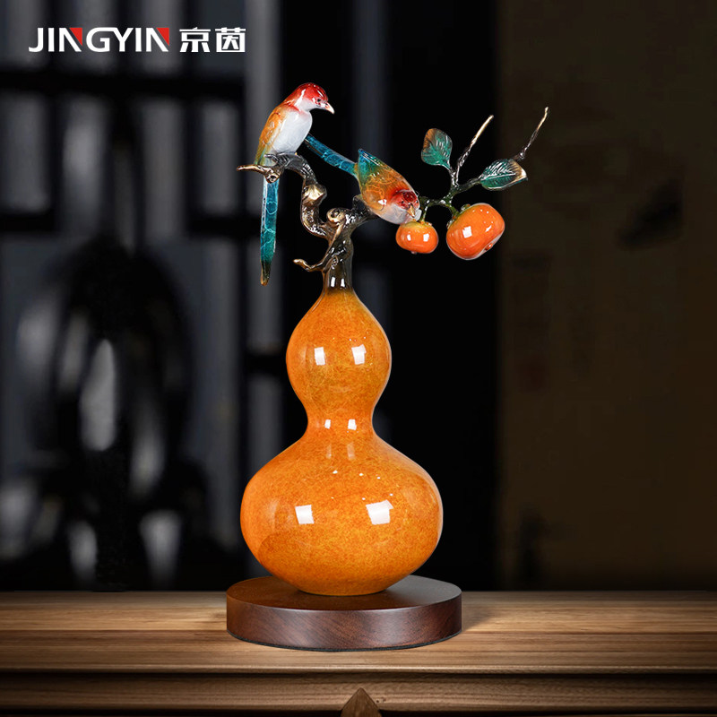 京茵铜葫芦摆件新中式家居客厅酒柜老板办公室装饰品乔迁礼物