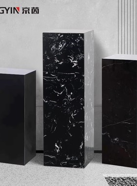 意式极简大理石底座方形石墩玄关雕塑展台客厅装饰花架沙发边几