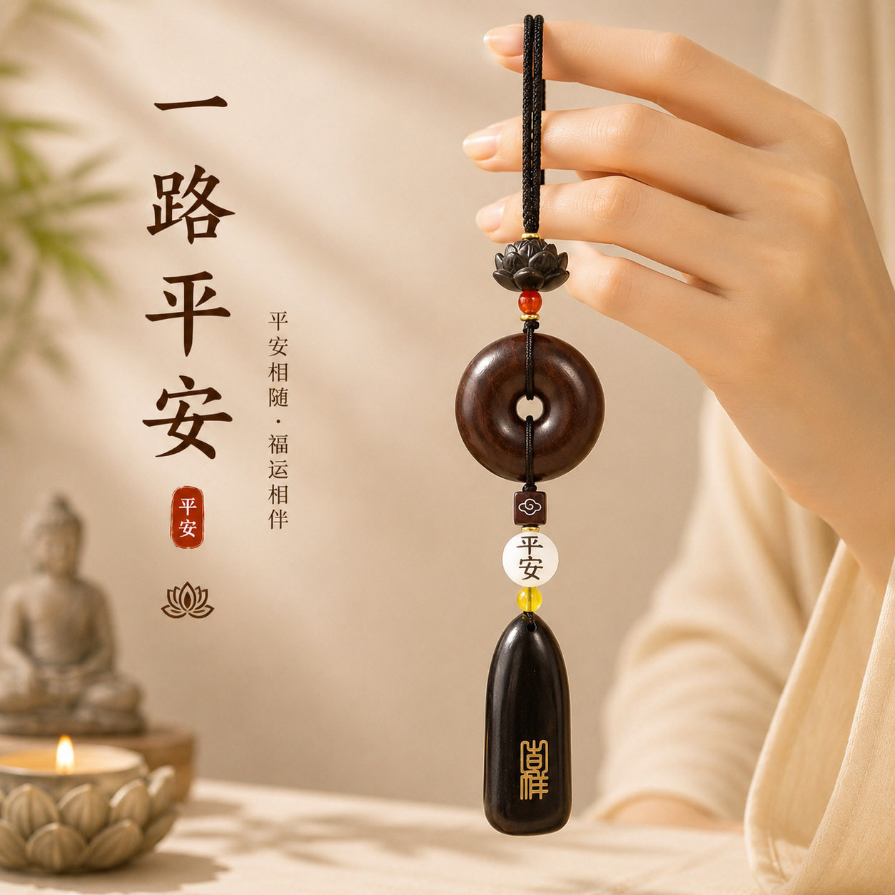 黄花梨平安扣汽车挂件饰品2026新