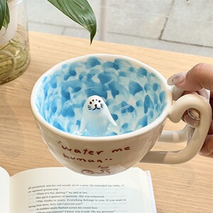卡通可爱游泳海豹咖啡杯手工制作