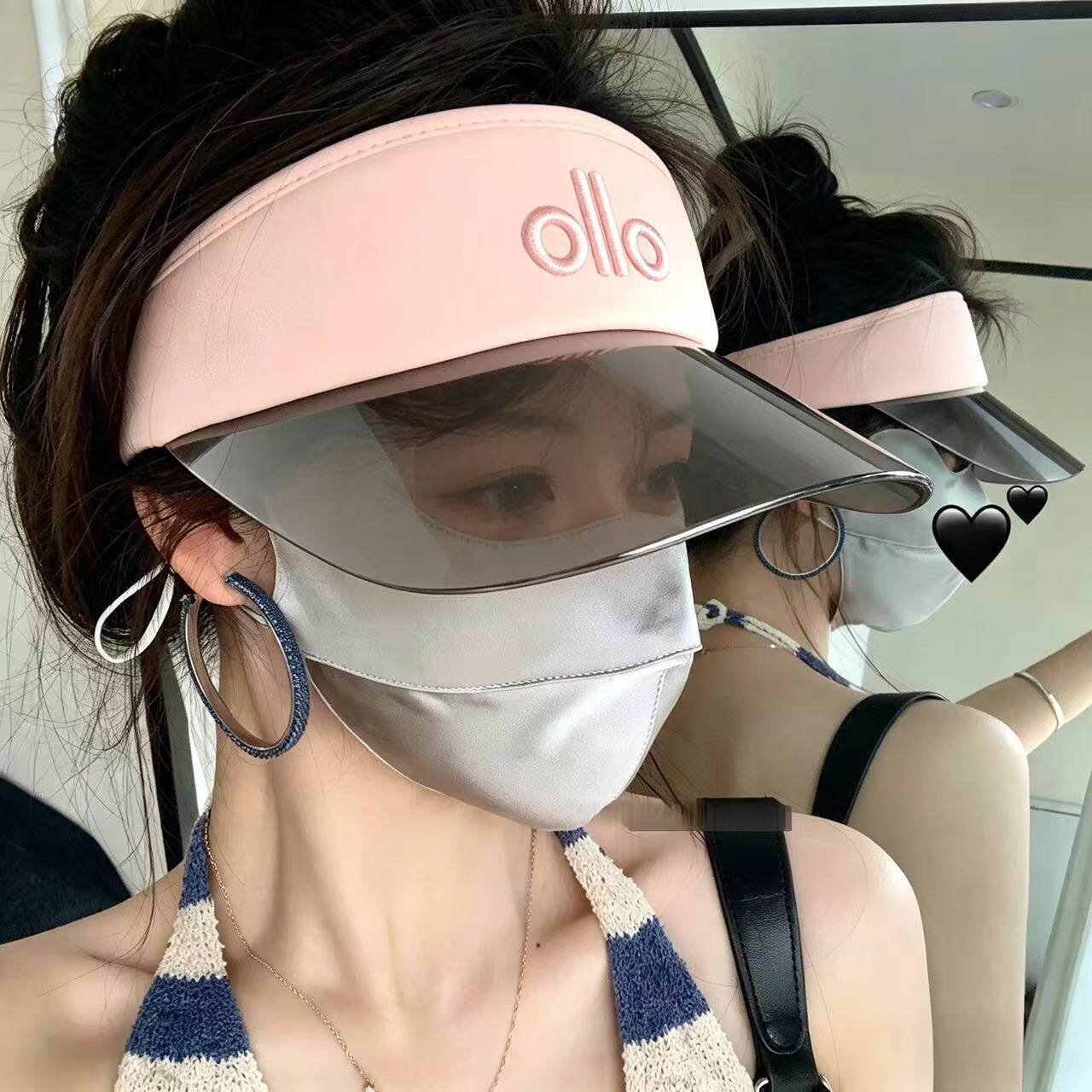 甜美粉色女夏季户外防晒空顶帽防