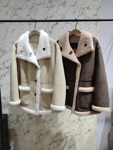 MO正品 复古游牧毛绒拼接宽松高领厚实大衣E4COT022 外套2025冬新品