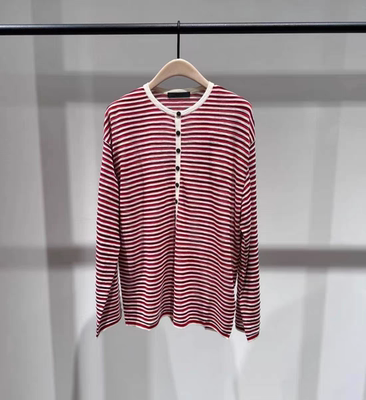 正品针织衫2026春新品棉麻竹节纱条纹宽松半开襟罩衫MBF1SWT059