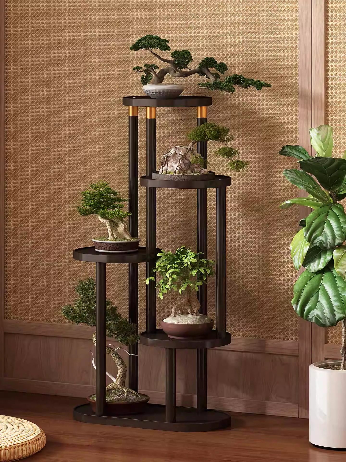 花架客厅落地实木花盆架新型中式储物架多层储物架绿色植物展示架