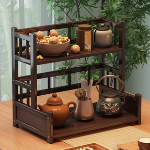 竹子桌面茶室茶桌茶具茶柜置物架茶碗收纳架博古架小型落地多宝阁